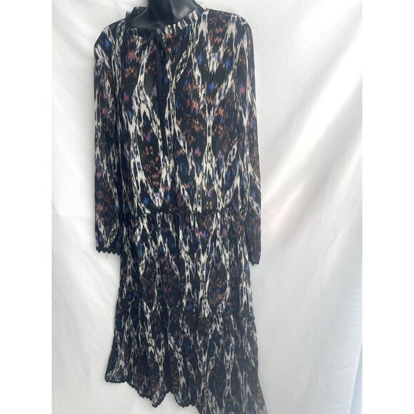Vici Midi Shift Chiffon Abstract Flowy Dress Size L Chic Oversized Black Blue - Picture 5 of 10